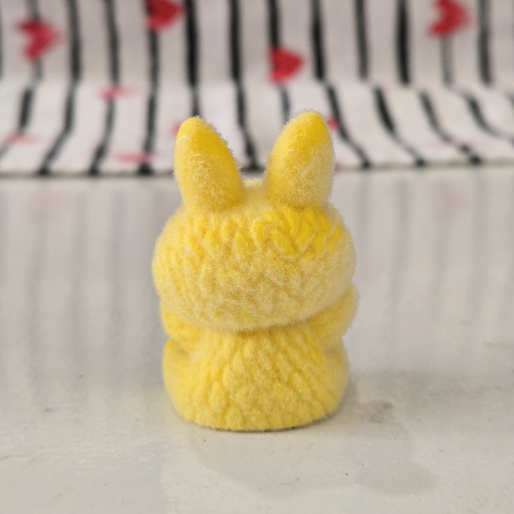 Yellow Mini Fuzzy Labubu Figurine - Picture 4 of 6